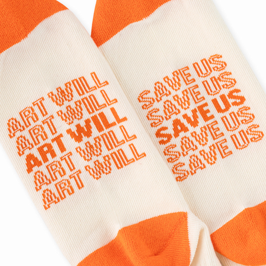 Jüdiz stockings with embroidered detail in ecru and orange
