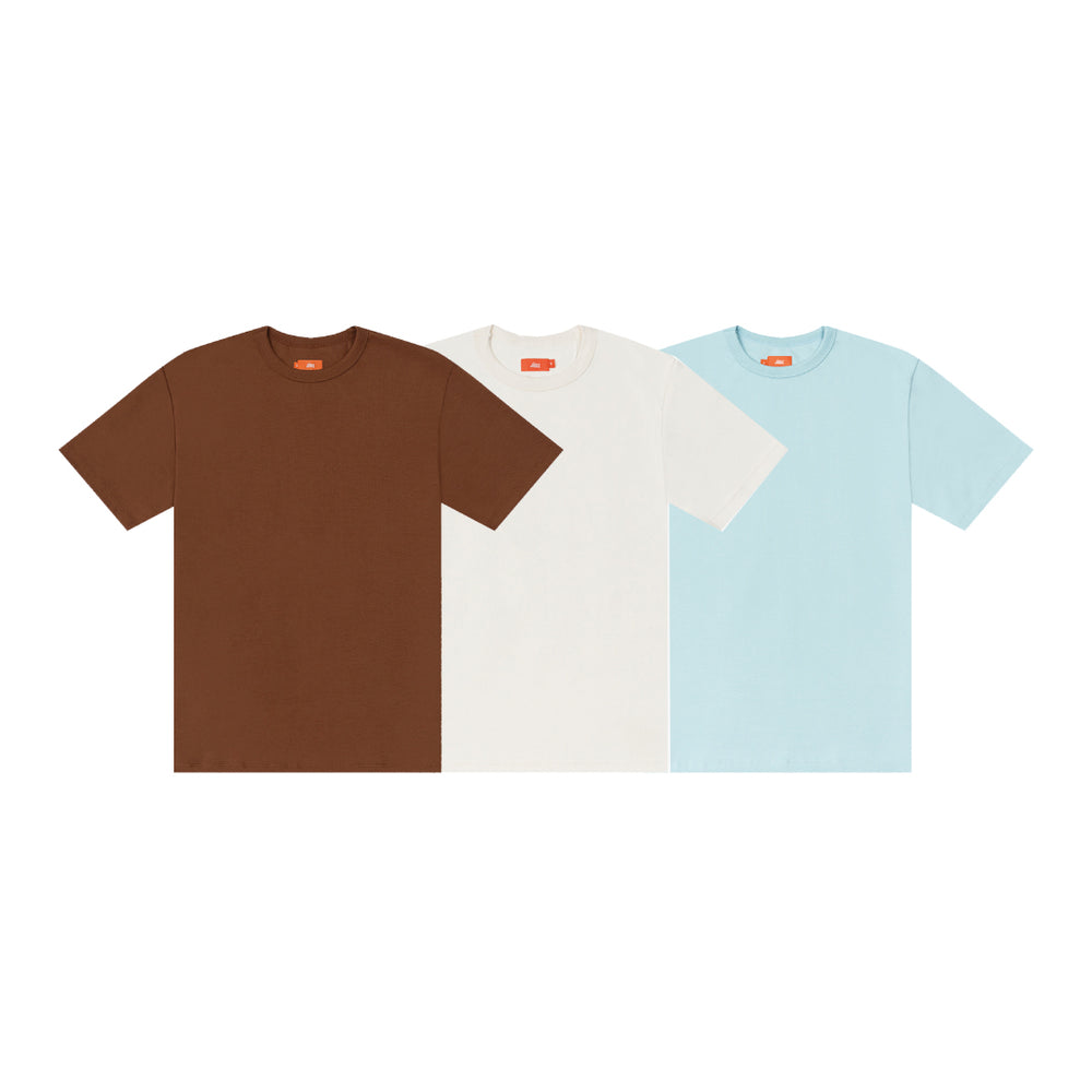 TRIPACK CAMISETAS BÁSICAS PARA HOMBRE CAFÉ, MARFIL Y AZUL