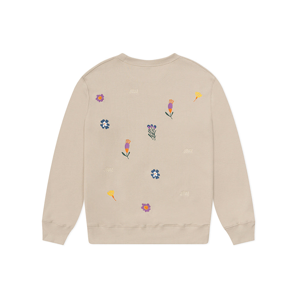 BUZO MINIPRINT FLORES BORDADAS BEIGE