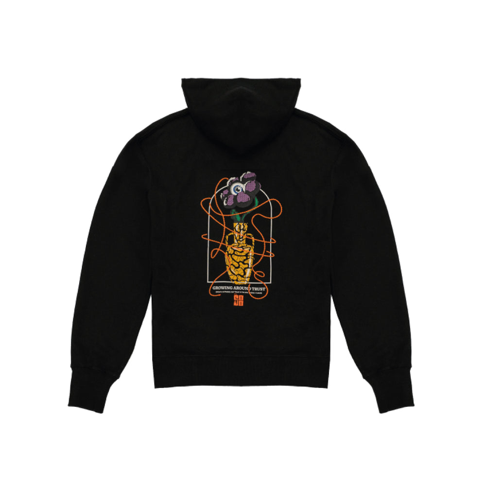 HOODIE NEGRO ILUSTRADO BORDADO COLLAB JÜDIZ x EL COJO